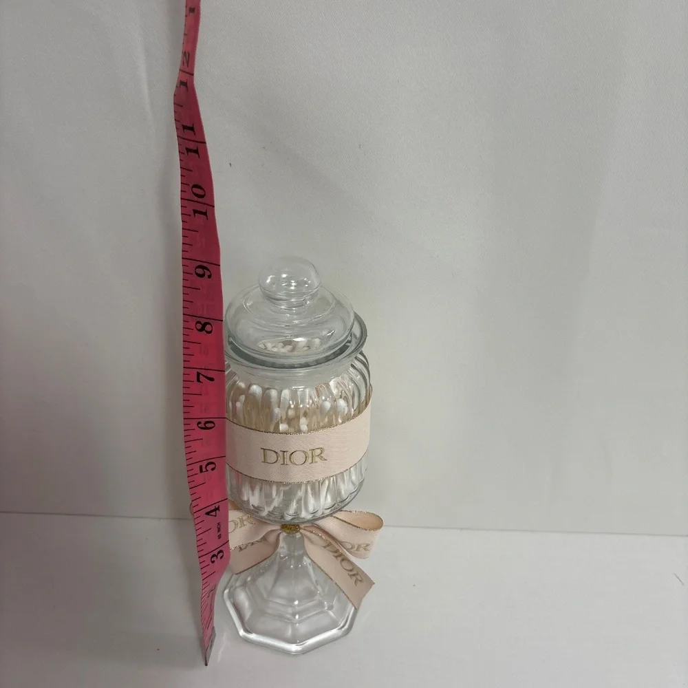 Dior Ribbon Jar Glass Container Clear Lid Covered